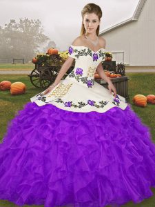 Off The Shoulder Sleeveless Lace Up 15th Birthday Dress Purple Organza