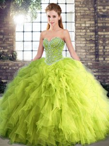 Yellow Green Sweetheart Lace Up Beading and Ruffles Quinceanera Dresses Sleeveless
