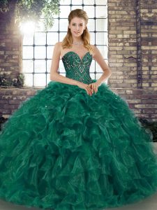 Eye-catching Green Lace Up Sweet 16 Quinceanera Dress Beading and Ruffles Sleeveless Floor Length