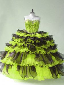 Yellow Green Ball Gowns Sweetheart Sleeveless Organza Lace Up Beading 15th Birthday Dress