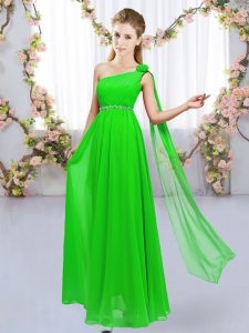 High End Chiffon Sleeveless Floor Length Quinceanera Court of Honor Dress and Beading and Hand Made Flower