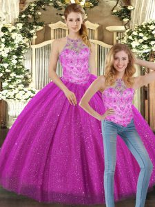 Eye-catching Tulle Sleeveless Floor Length Quinceanera Gowns and Beading