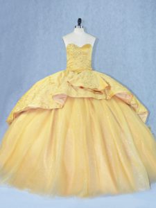 High Quality Gold Quinceanera Dresses Sweetheart Court Train Lace Up