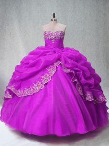 Fuchsia Sleeveless Floor Length Beading and Appliques Lace Up Quinceanera Gowns