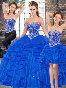 Trendy Floor Length Three Pieces Sleeveless Royal Blue Military Ball Gowns Lace Up