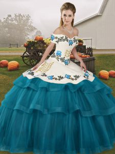 Cute Ball Gowns Sleeveless Teal Sweet 16 Dress Brush Train Lace Up