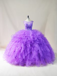 Luxury Scoop Sleeveless Lace Up 15th Birthday Dress Purple Tulle
