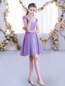 Lavender Cap Sleeves Chiffon Zipper Quinceanera Court Dresses for Wedding Party