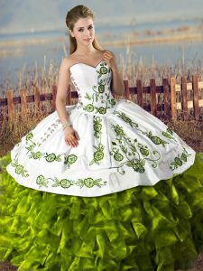Fitting Olive Green Sleeveless Embroidery and Ruffles Floor Length 15 Quinceanera Dress