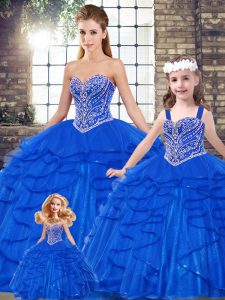 Sexy Sweetheart Sleeveless Tulle Sweet 16 Dress Beading and Ruffles Lace Up