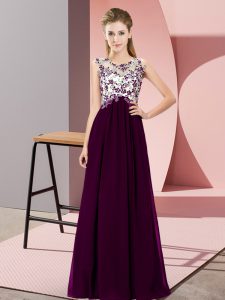 Chiffon Scoop Sleeveless Zipper Beading and Appliques Court Dresses for Sweet 16 in Dark Purple