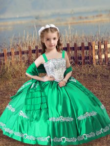 Simple Ball Gowns Pageant Dress Toddler Turquoise Straps Satin Sleeveless Floor Length Lace Up