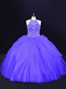 Halter Top Sleeveless Lace Up Quinceanera Dress Purple Tulle