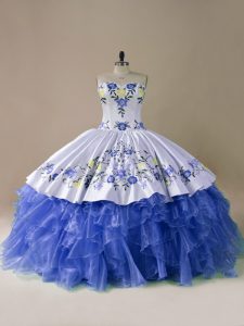 New Style Sweetheart Sleeveless Satin and Organza Quinceanera Gowns Embroidery and Ruffles Brush Train Lace Up