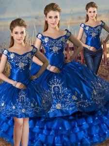 Artistic Sleeveless Lace Up Floor Length Embroidery and Ruffled Layers Sweet 16 Dress
