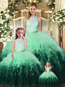 Multi-color Quinceanera Dresses Military Ball and Sweet 16 and Quinceanera with Ruffles High-neck Sleeveless Backless