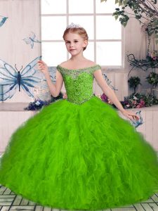 Beautiful Little Girl Pageant Gowns Party and Sweet 16 and Wedding Party with Beading and Ruffles Off The Shoulder Sleeveless Lace Up
