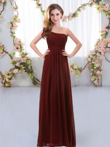 Hot Selling Brown Sleeveless Floor Length Ruching Zipper Dama Dress