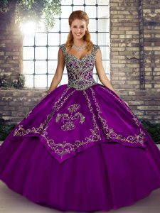 Purple Lace Up Straps Beading and Embroidery Vestidos de Quinceanera Tulle Sleeveless