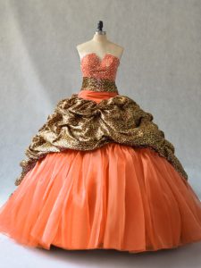 Best Orange V-neck Neckline Beading and Pick Ups Sweet 16 Quinceanera Dress Sleeveless Lace Up
