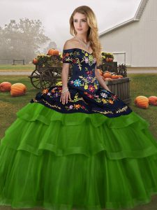 Flirting Green Sleeveless Embroidery and Ruffled Layers Lace Up Sweet 16 Dress