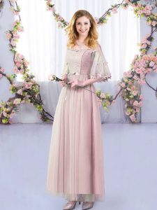 Pink Half Sleeves Tulle Side Zipper Damas Dress for Wedding Party
