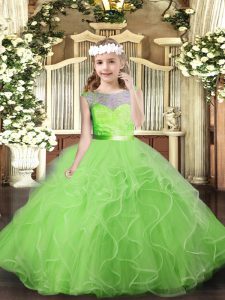 Ball Gowns Tulle Scoop Sleeveless Lace and Ruffles Floor Length Backless Pageant Dress for Girls