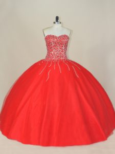 Red Sleeveless Tulle Lace Up Sweet 16 Quinceanera Dress for Sweet 16 and Quinceanera