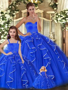 Sophisticated Floor Length Ball Gowns Sleeveless Blue Sweet 16 Quinceanera Dress Lace Up