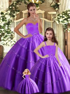 Fashionable Eggplant Purple 15th Birthday Dress Sweet 16 and Quinceanera with Beading Sweetheart Sleeveless Lace Up