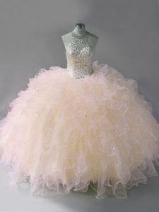 High Quality Sleeveless Lace Up Floor Length Beading and Ruffles 15 Quinceanera Dress