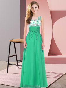 Turquoise Sleeveless Floor Length Appliques Backless Dama Dress for Quinceanera