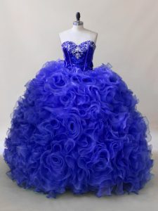 Noble Royal Blue Sweetheart Neckline Ruffles and Sequins Ball Gown Prom Dress Sleeveless Lace Up