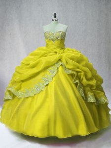Nice Sweetheart Sleeveless Organza Quince Ball Gowns Beading and Appliques and Pick Ups Lace Up