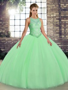 Fine Green Sleeveless Tulle Lace Up Quinceanera Gown for Military Ball and Sweet 16 and Quinceanera