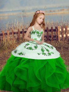 Enchanting Green Lace Up Straps Embroidery and Ruffles Little Girls Pageant Dress Wholesale Organza Sleeveless