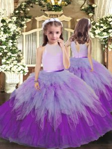 Multi-color Child Pageant Dress Party and Sweet 16 and Wedding Party with Ruffles High-neck Sleeveless Backless