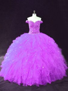 Chic Floor Length Purple 15 Quinceanera Dress Off The Shoulder Sleeveless Lace Up