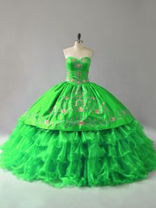 Sweetheart Sleeveless 15 Quinceanera Dress Floor Length Embroidery and Ruffles Organza