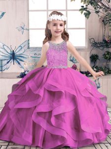 New Style Scoop Sleeveless Tulle Kids Pageant Dress Beading Lace Up