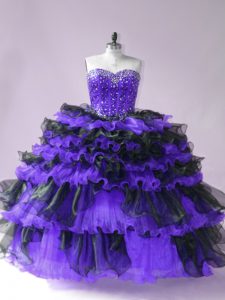 Cheap Ball Gowns Vestidos de Quinceanera Black And Purple Sweetheart Organza Sleeveless Floor Length Lace Up