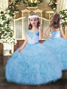Organza Sleeveless Floor Length Little Girl Pageant Gowns and Beading and Ruffles and Pick Ups