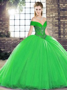 Dazzling Green Sleeveless Beading Lace Up Sweet 16 Dress