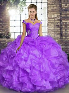Luxurious Off The Shoulder Sleeveless Organza Sweet 16 Dress Beading and Ruffles Lace Up