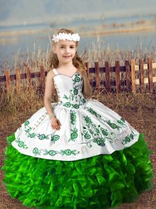 Fashionable Floor Length Ball Gowns Sleeveless Green Little Girl Pageant Gowns Lace Up