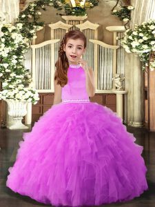 Lilac Little Girls Pageant Dress Party and Sweet 16 and Wedding Party with Beading and Ruffles Halter Top Sleeveless Backless