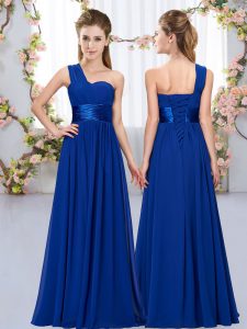 Sleeveless Floor Length Belt Lace Up Court Dresses for Sweet 16 with Royal Blue
