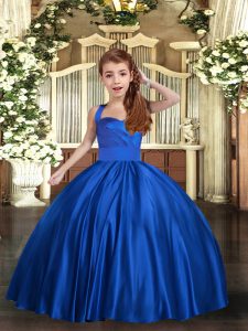 Ruching Little Girl Pageant Dress Royal Blue Lace Up Sleeveless Floor Length