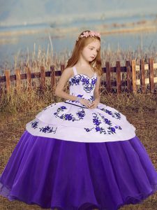 Inexpensive Floor Length Eggplant Purple and Purple Pageant Dress for Womens Organza Sleeveless Embroidery