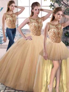Hot Selling Gold Sleeveless Beading Floor Length 15 Quinceanera Dress